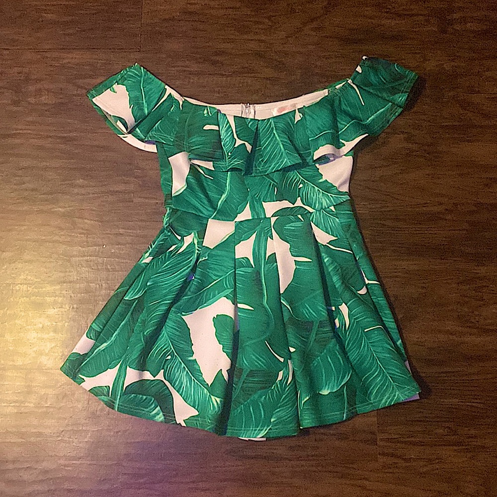 off the shoulder kelly green romper